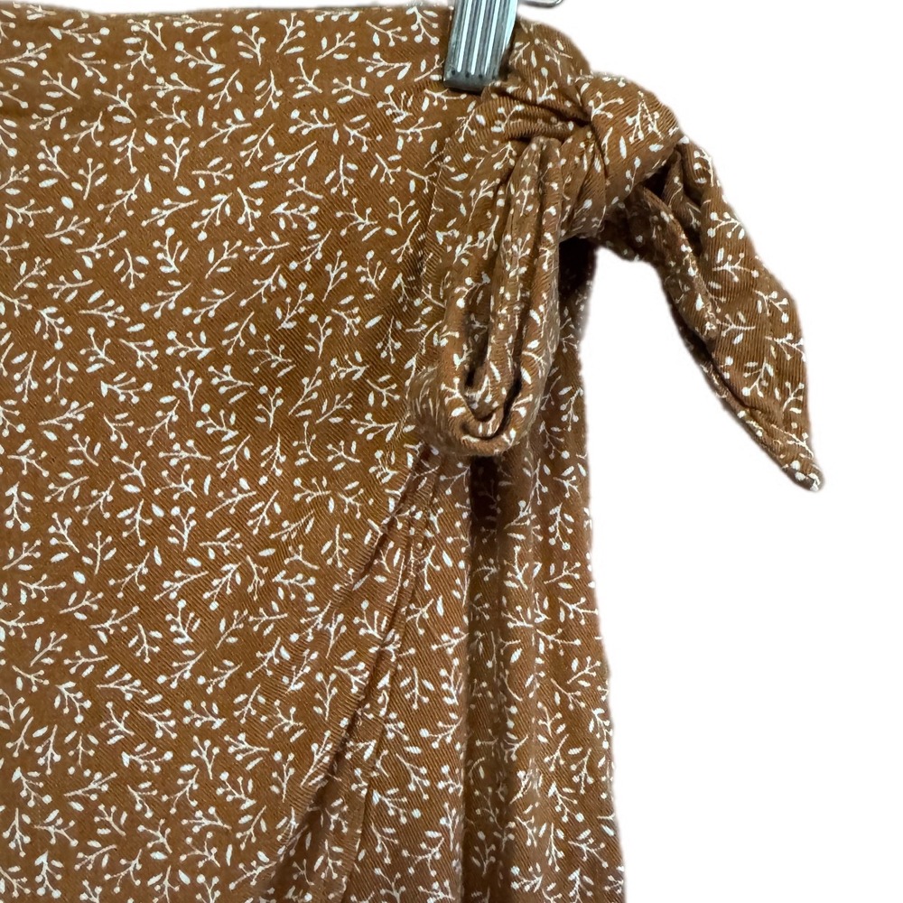 Copper Key Wrap Skirt Womens Large Brown Floral CJ6238LW Side Tie Rayon - Picture 3 of 9